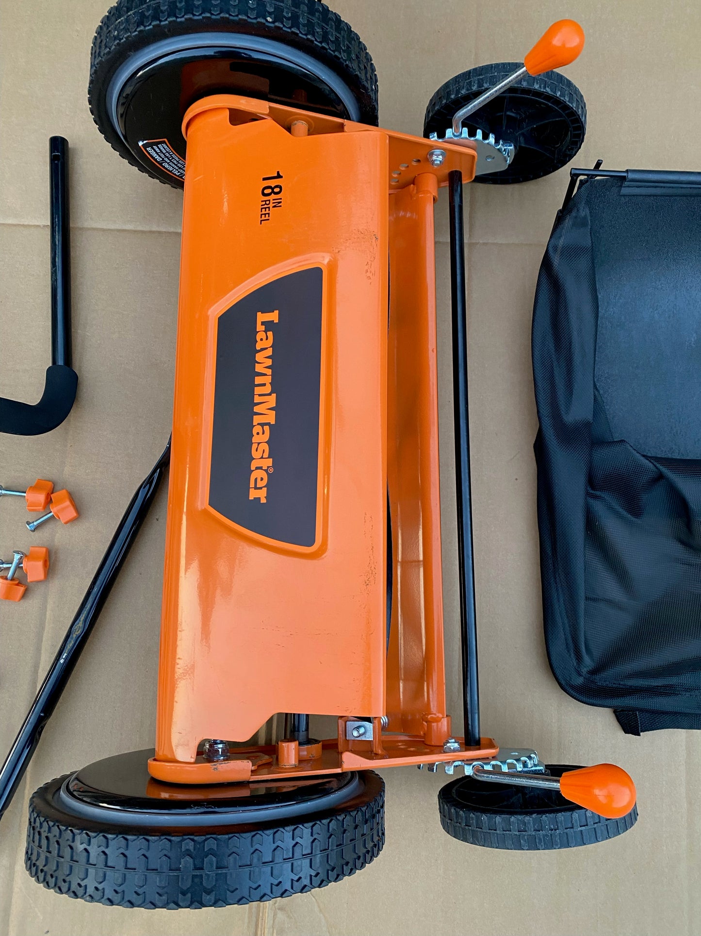 LawnMaster 18" 5-Blade Push Reel Lawn Mower, Orange/Black