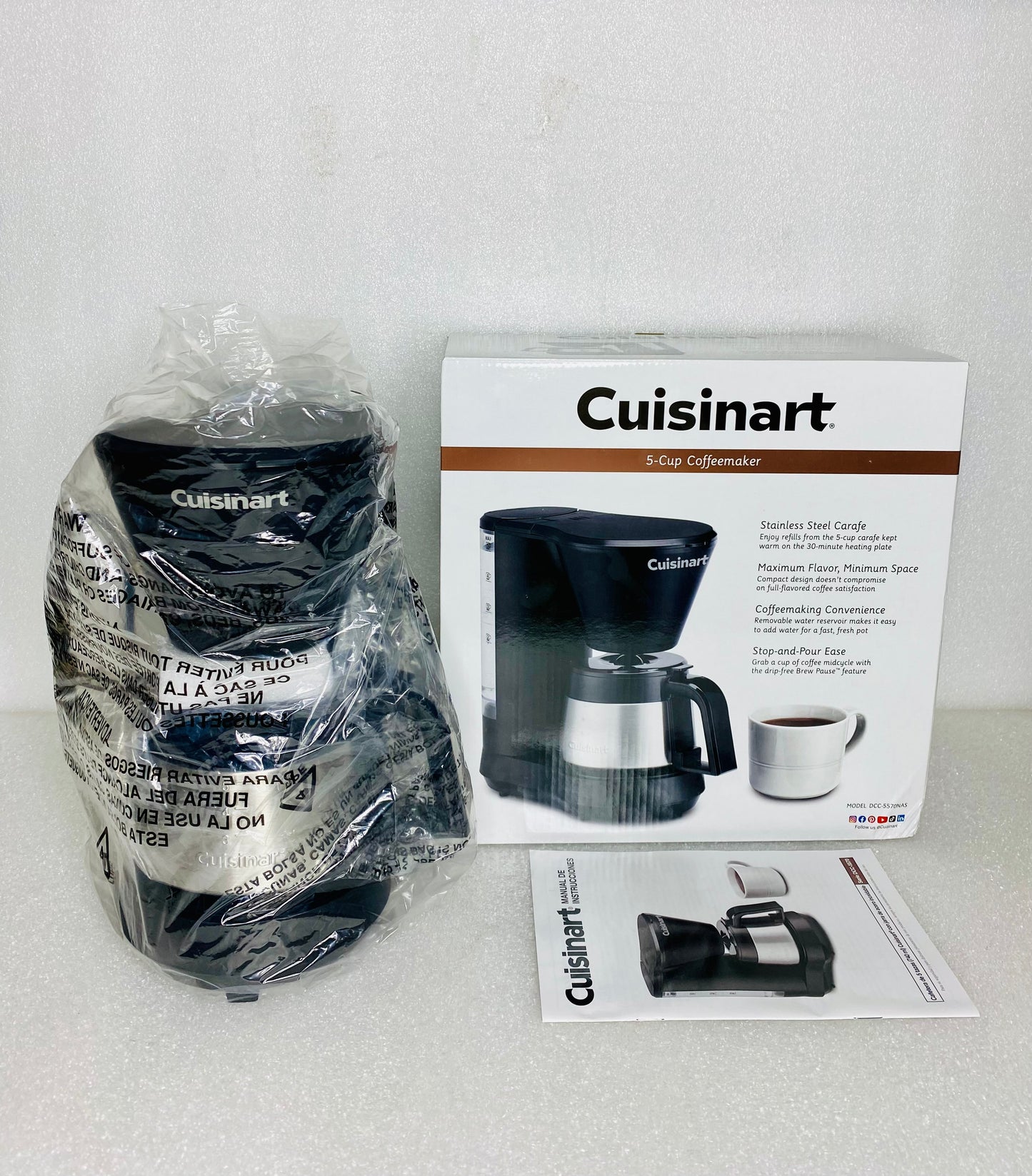 New Open Box Cuisinart 5-Cup Coffee Maker With Stainless Steel Carafe, Black