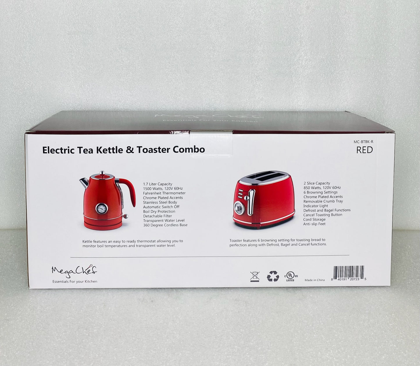 New MegaChef 1.7 Liter Electric Kettle & 2 Slice Toaster In Matte Cream Red