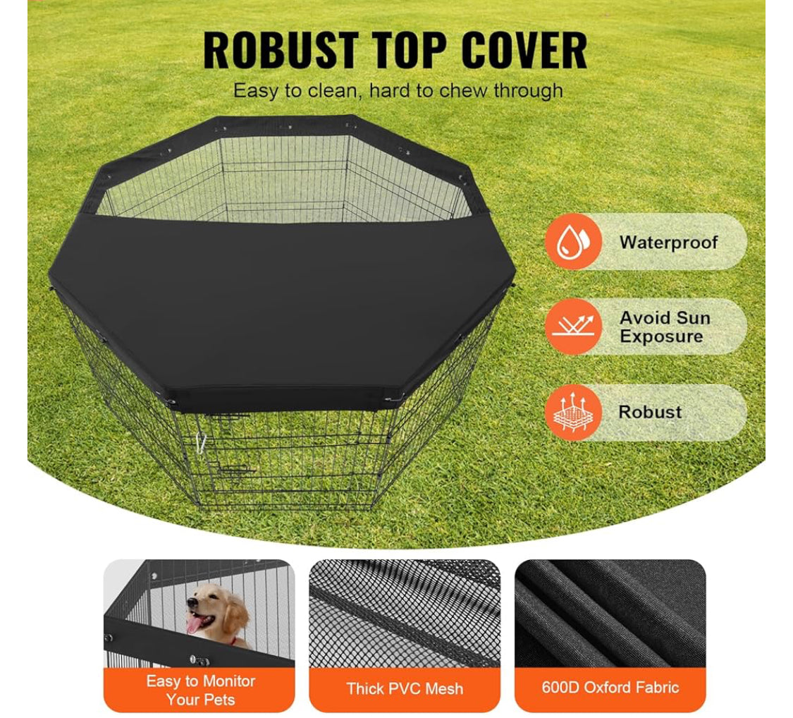 New Other VEVOR 8Pc 30"Hx24"W Foldable Dog Playpen With Fabric Top Cover, Black