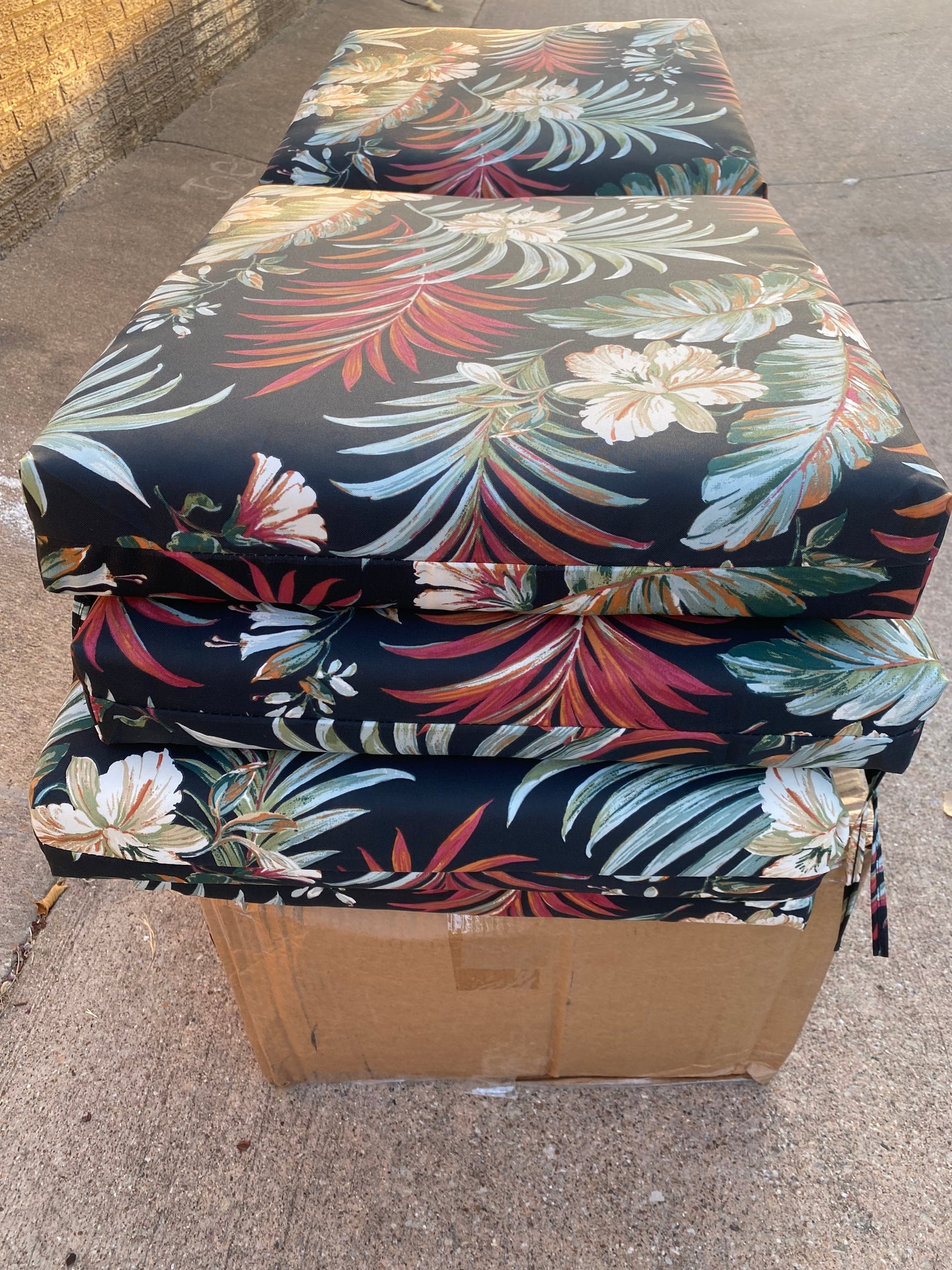 Set Of 4-New Arden 20”x44” Outdoor Patio Dining Chair Cushions, Simone Tropical