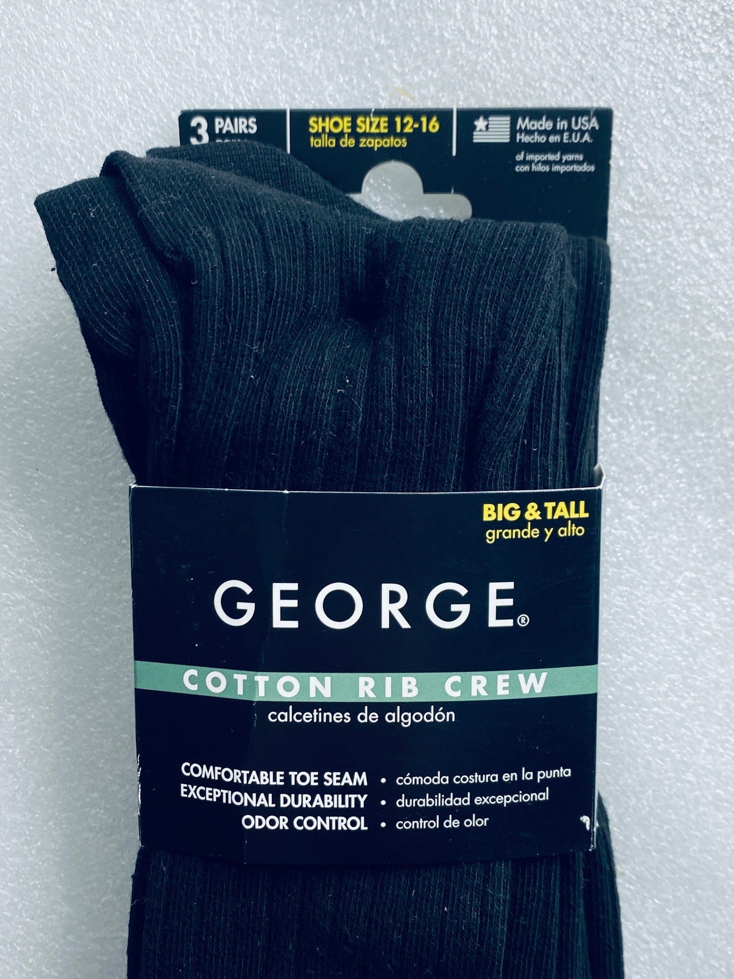 lot Of 2 New–George Nylon Crew & Cotton Rib Crew Socks, Shoe Size 6-12, 6 Pairs
