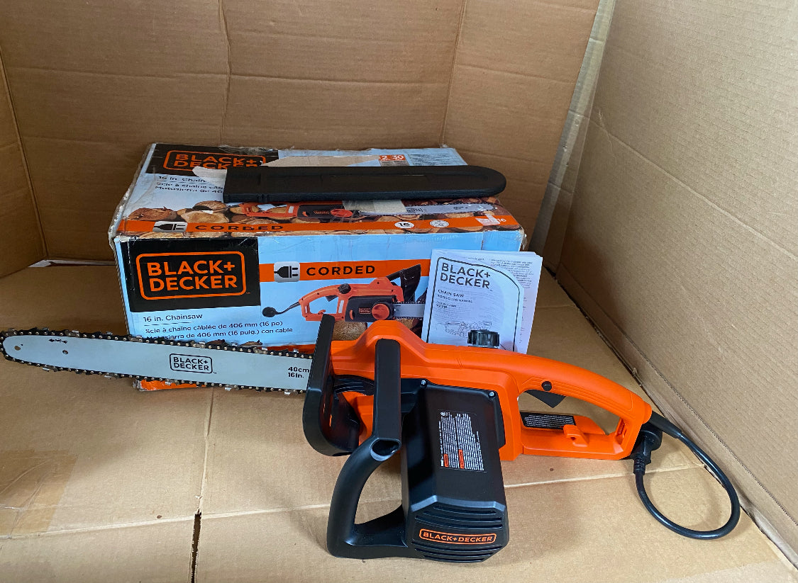 Like New BLACK+DECKER 12 Amp 16 in. Corded Electric Chainsaw, Black/Orange