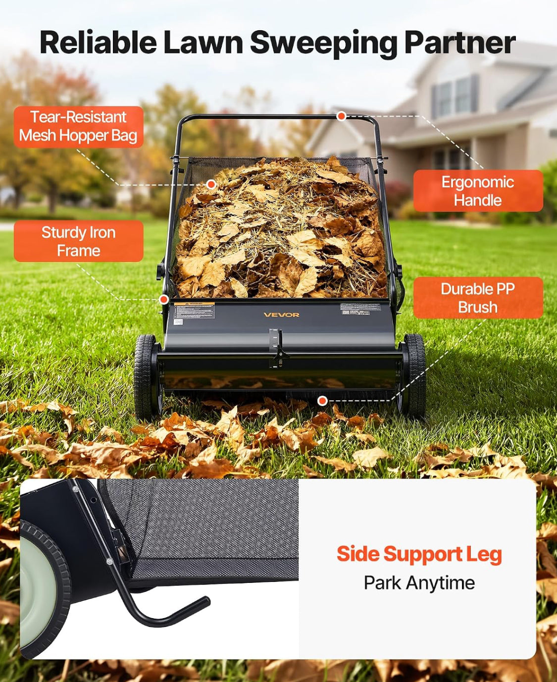 New Other Vevor Push Lawn Sweeper 26” Leaf & Grass Collector, Rubber Wheels