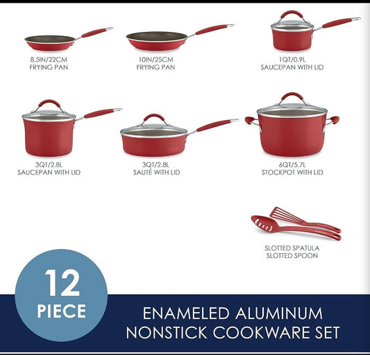New Other Cucina 12-Piece Non Cookware Set, Cranberry Red