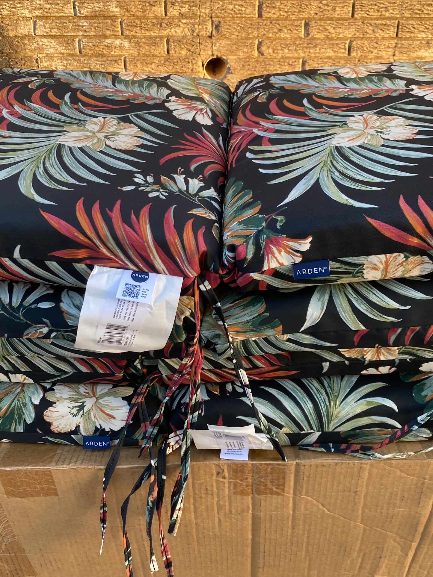 Set Of 4-New Arden 20”x44” Outdoor Patio Dining Chair Cushions, Simone Tropical