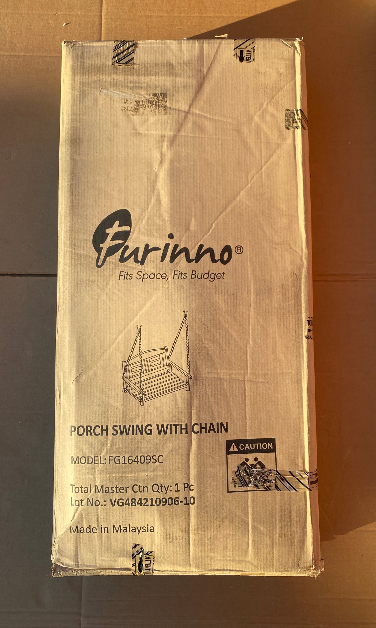 New Other Furinno TIOMAN Hardwood 2-Seater Porch Swing With Chains, Natural