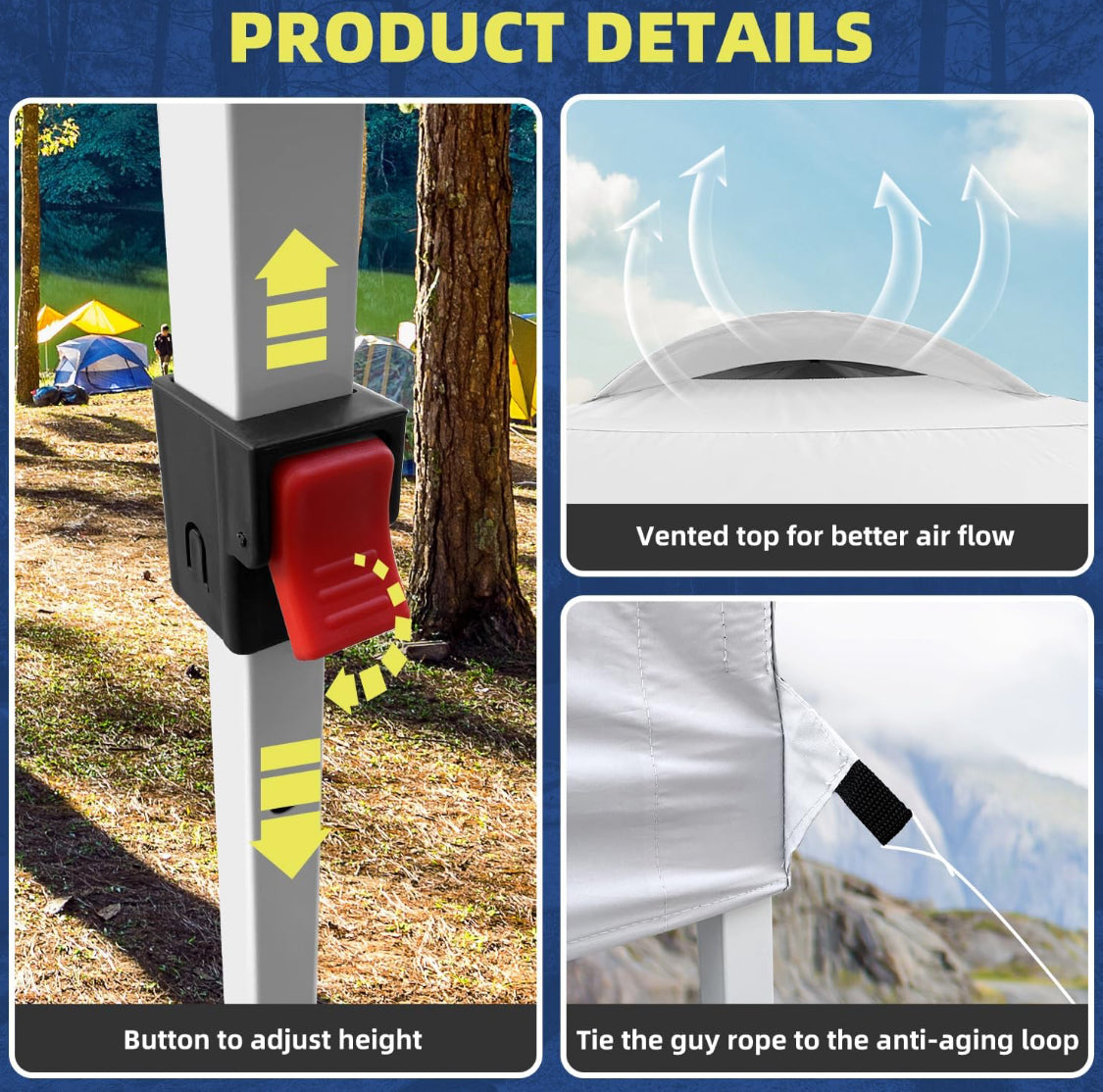SAILARY 10’x10’ Pop Up Instant Canopy Tent With Carry Bag, Ground Stakes & Ropes