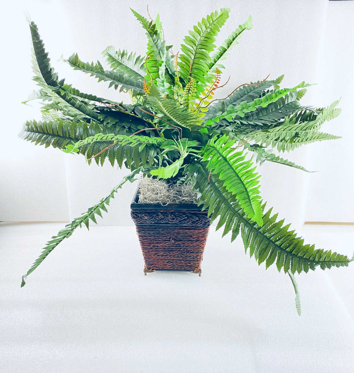 New Open Box Nearly Natural 23in Artificial Boston Fern With Wicker Basket