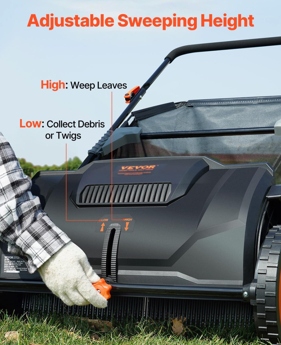 New Other Vevor 21” Push Lawn Sweeper For Leaves & Grass, Black/Orange