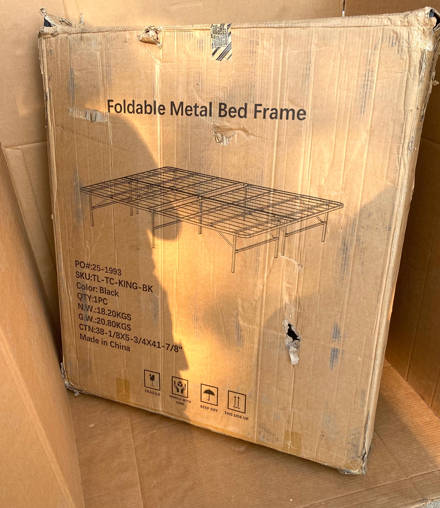 New King Size Folding Platform Bed Frame, 14” Underbed Storage, Black