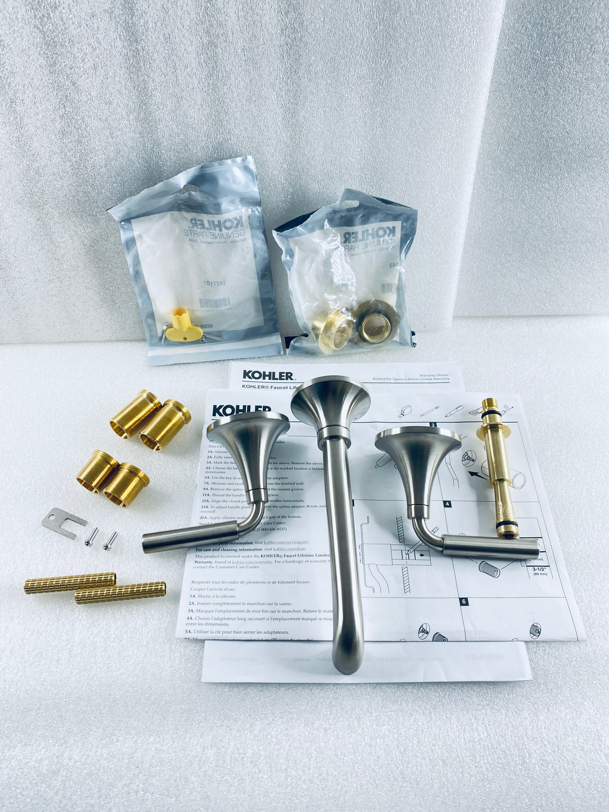 New Other Kohler Tone Wall-Mount Bathroom Sink Faucet Set With Two Lever Handles