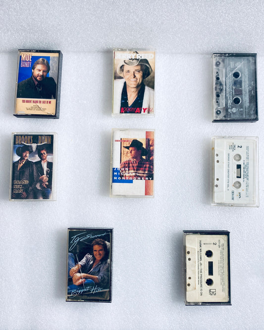 lot Of 8 - Mixed Artist/Genre Music Cassette Tapes, Mainly Country