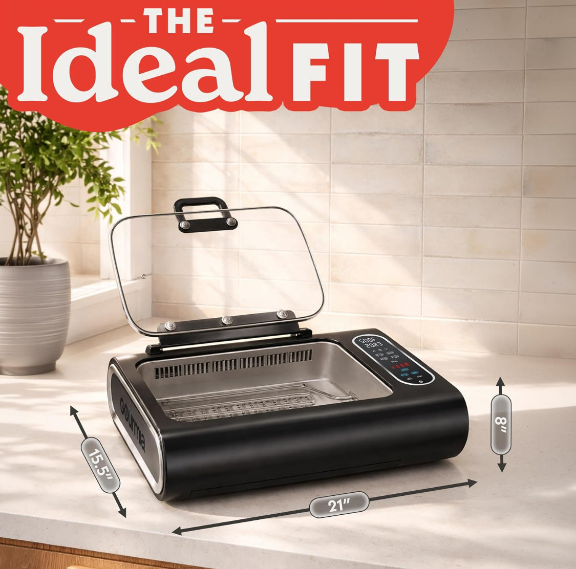 New Other Gourmia Electric Smokeless 5-in-1 Grill & Air Fryer With Glass Lid