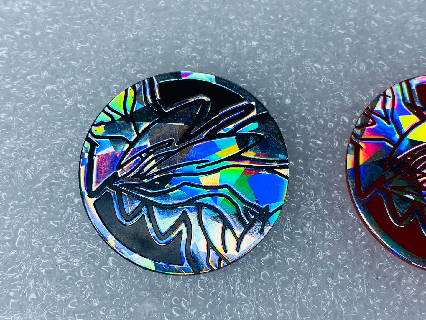lot Of 2 Pokemon Yveltal Red & Silver/Black Cracked Chrome Color Coins - (READ)