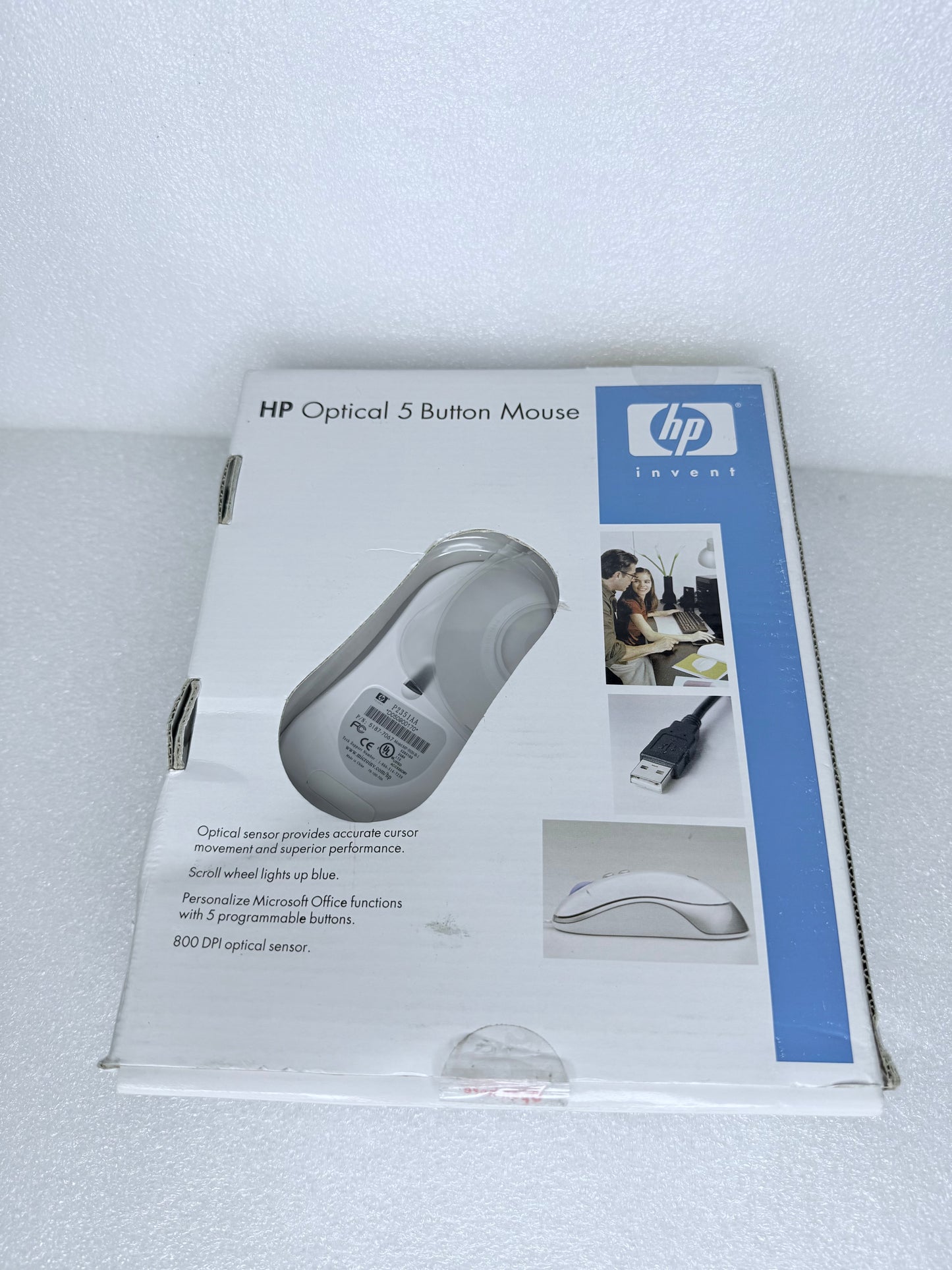 HP Optical 5 Programmable Button Mouse USB, P2351AA#ABA, White - (READ)