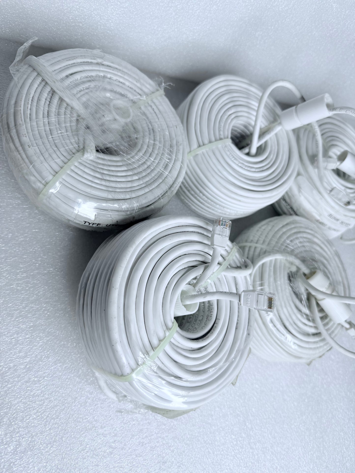 lot Of 5 - 100 Ft Cat5E POE IP Ethernet Cables For Security Cameras - (READ)