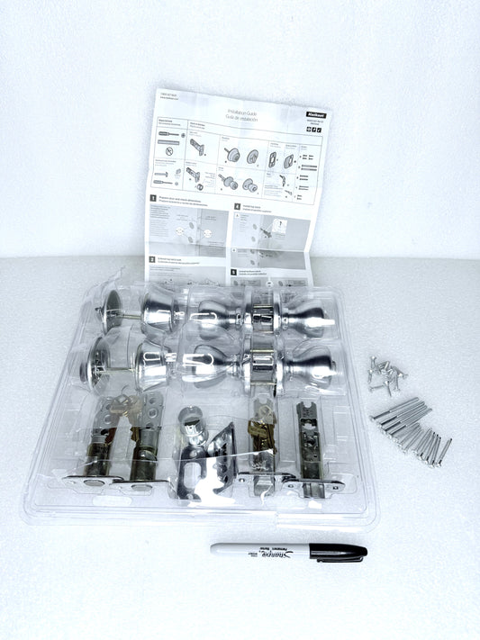 #158 - Kwikset Keyed Indoor Knob & Deadbolt Set, (2 Knobs, 2 Keys & 2 Deadbolts) 66064-001 690, Satan Nickel - (READ) $$$