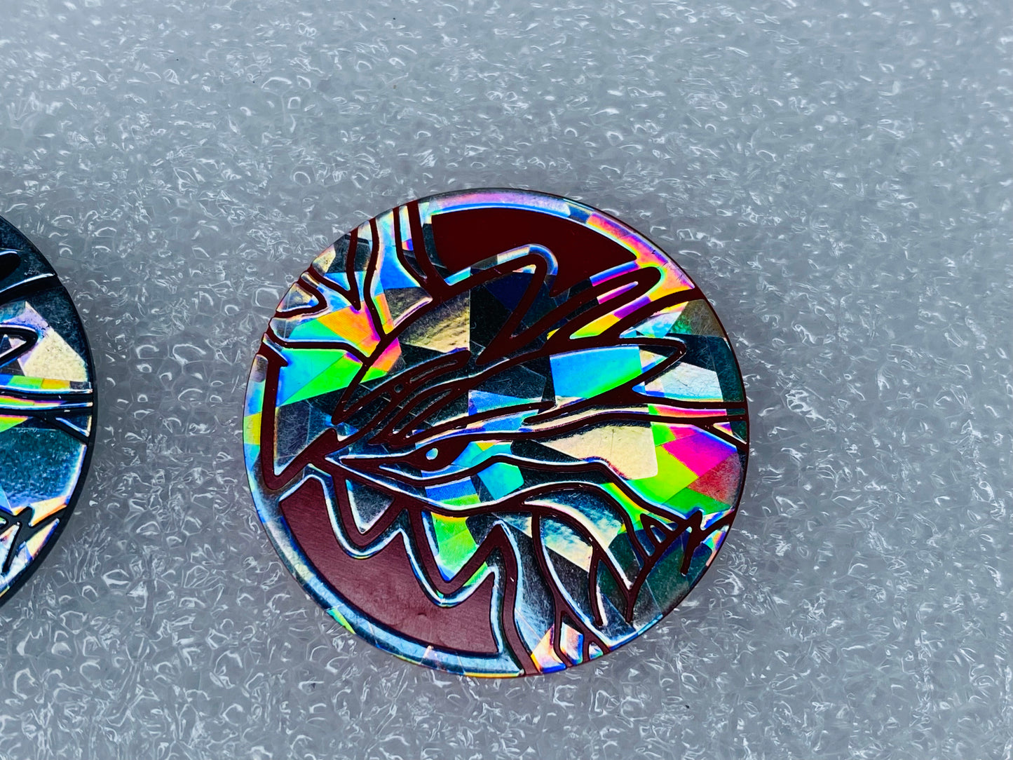 lot Of 2 Pokemon Yveltal Red & Silver/Black Cracked Chrome Color Coins - (READ)