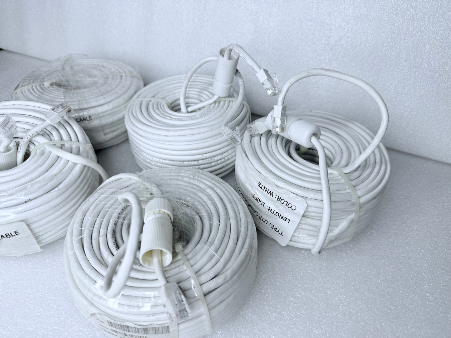 lot Of 5 - 100 Ft Cat5E POE IP Ethernet Cables For Security Cameras - (READ)