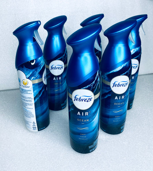 #11 - lot of 6 New - Febreze Air Ocean 8.8 oz. Spray Fresheners - (READ) - (IN CONDITION AS SHOWN)