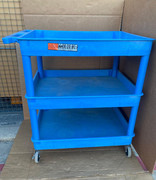 #125 - Blue Rolling 3-Tier Cart With Push/Pull Handles, 38" x 36" x 25" - (IN CONDITION AS SHOWN) - (READ)