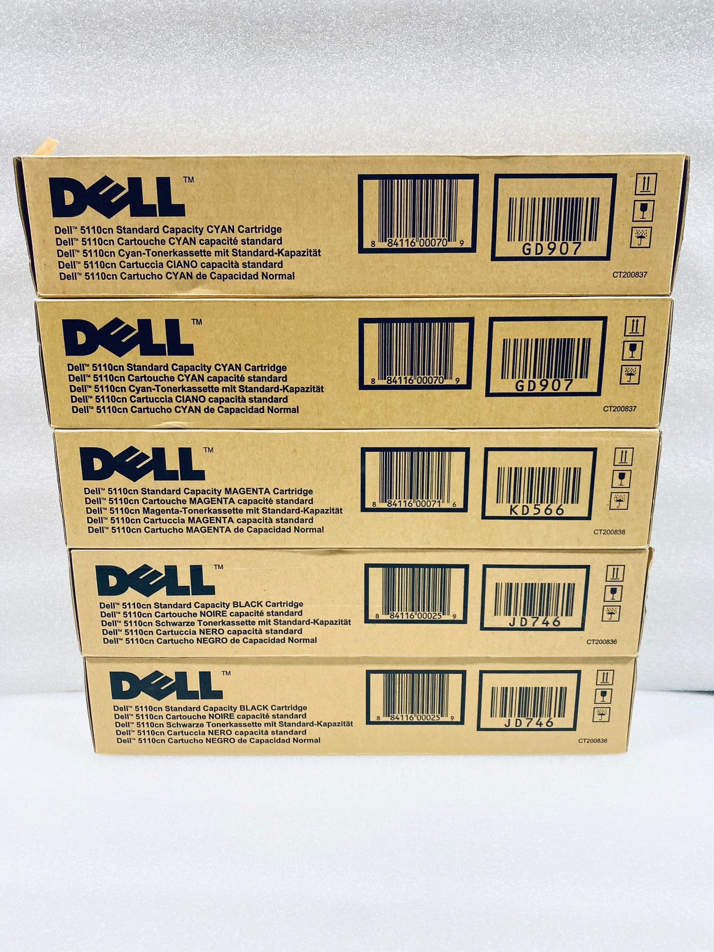 lot Of 5 New Open Box-Dell 5110cn Standard Cartridge, Black, Cyan & Magenta-READ