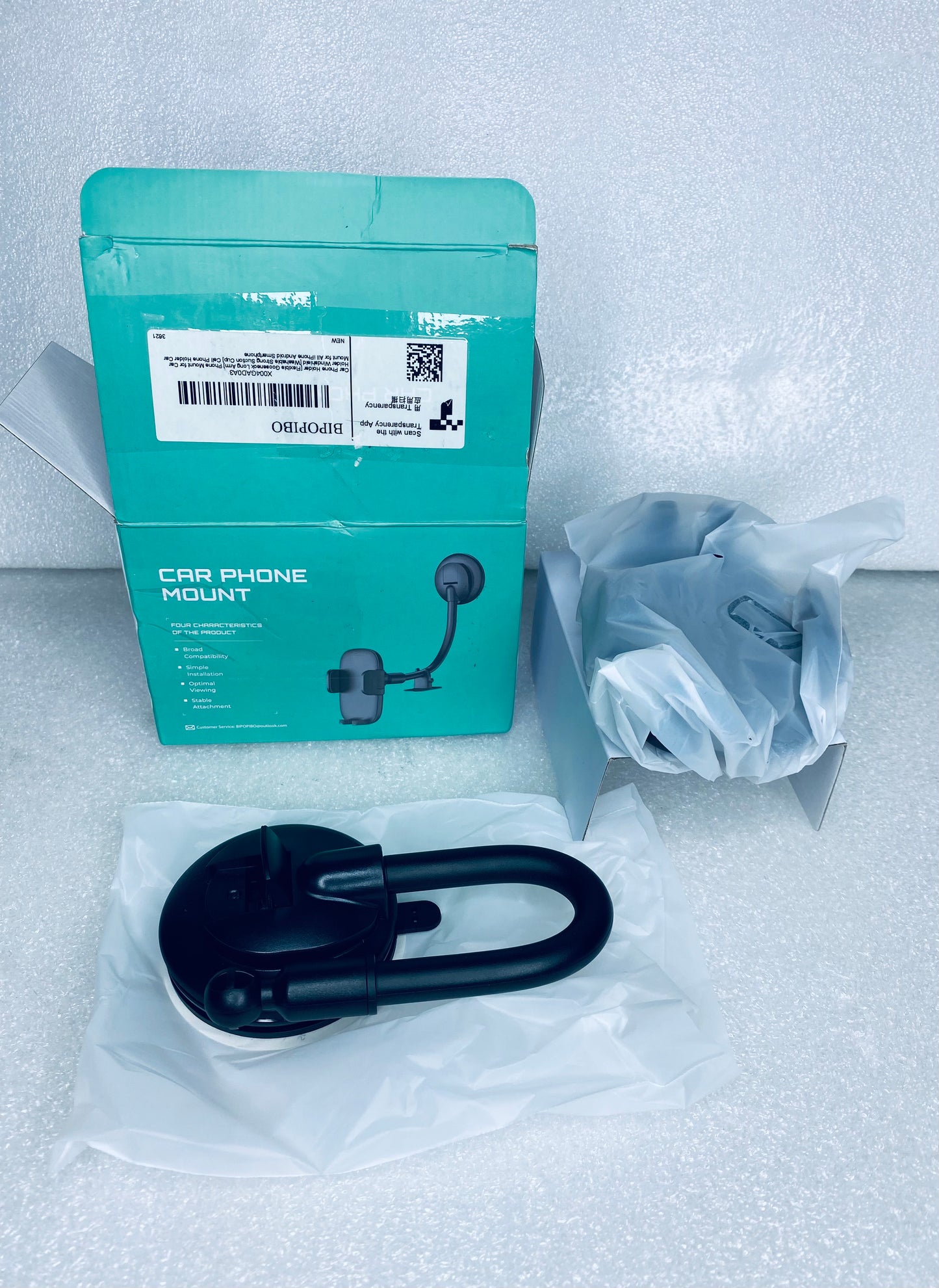 #38 - open Box - Bipopibo Car Phone Windshield Mount With Flexible Arm - (READ) - (IN CONDITION AS SHOWN)