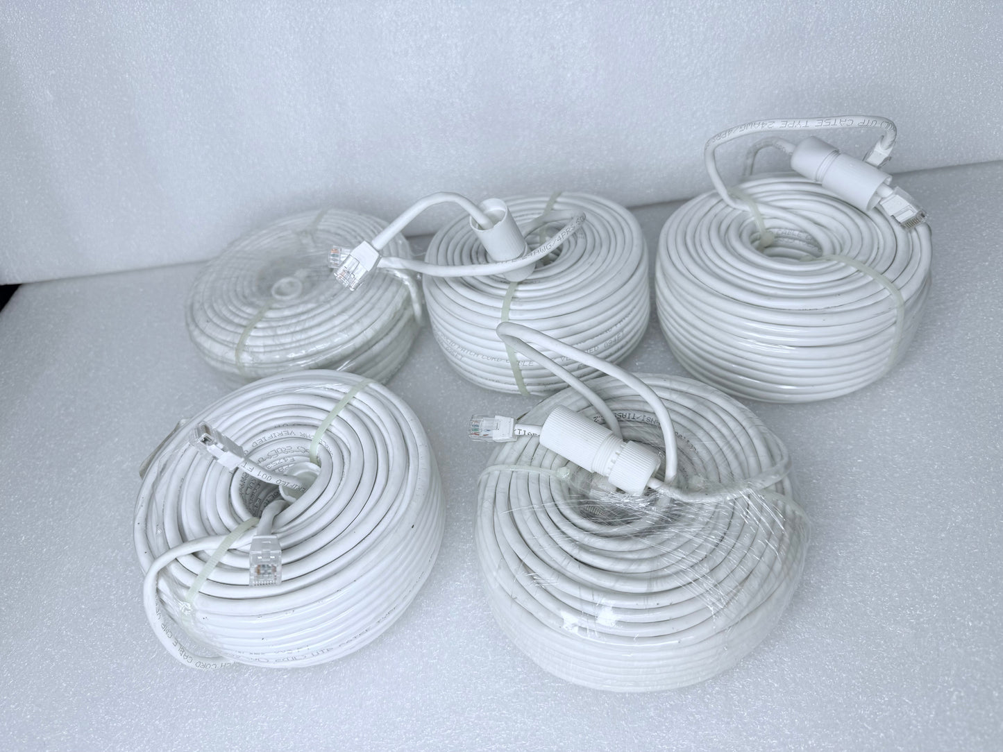 lot Of 5 - 100 Ft Cat5E POE IP Ethernet Cables For Security Cameras - (READ)