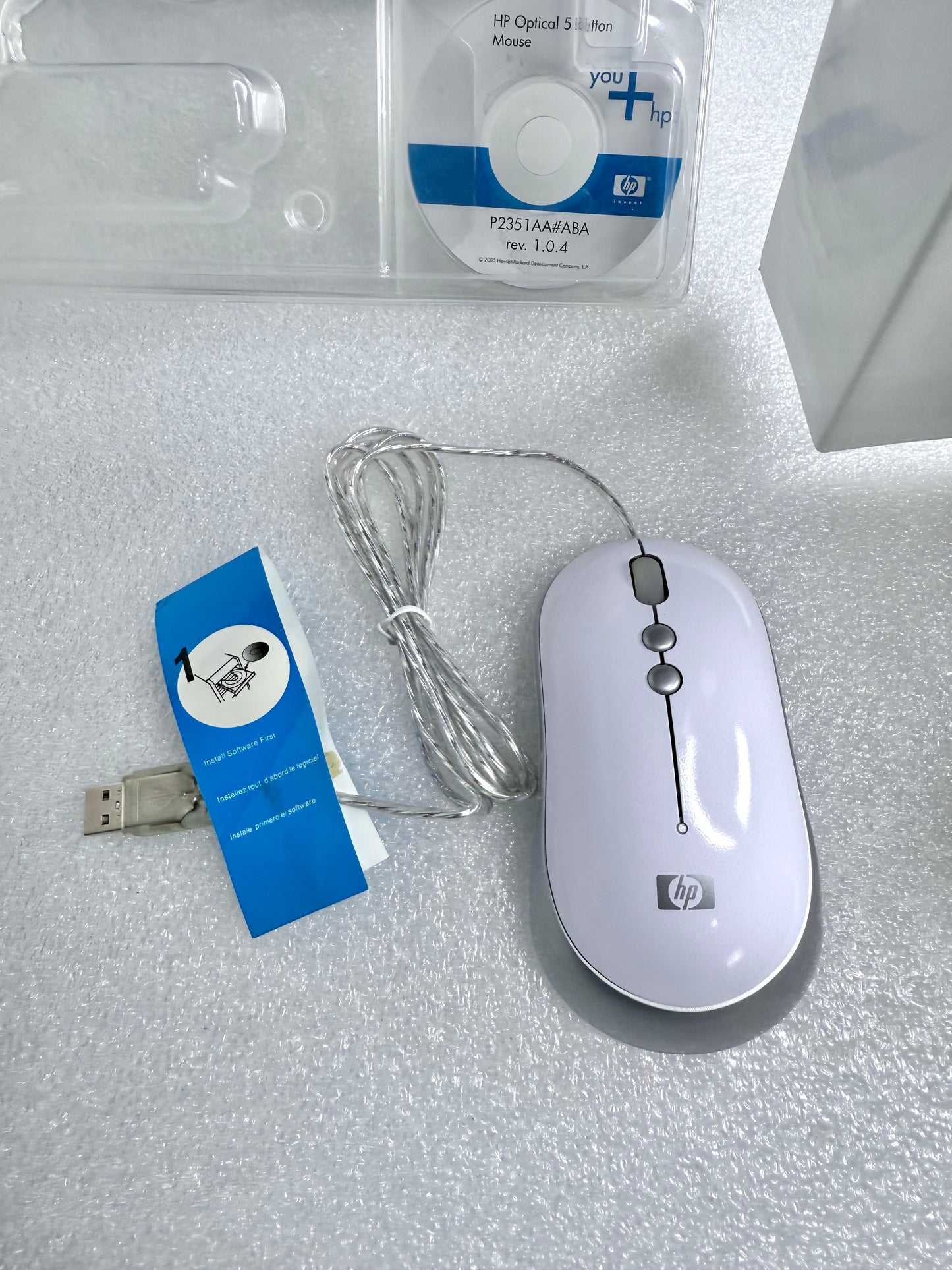 HP Optical 5 Programmable Button Mouse USB, P2351AA#ABA, White - (READ)