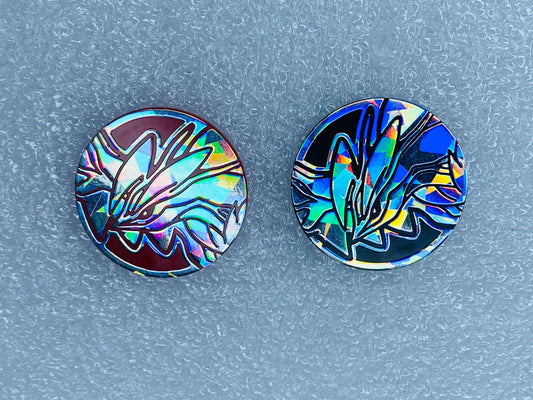 lot Of 2 Pokemon Yveltal Red & Silver/Black Cracked Chrome Color Coins - (READ)