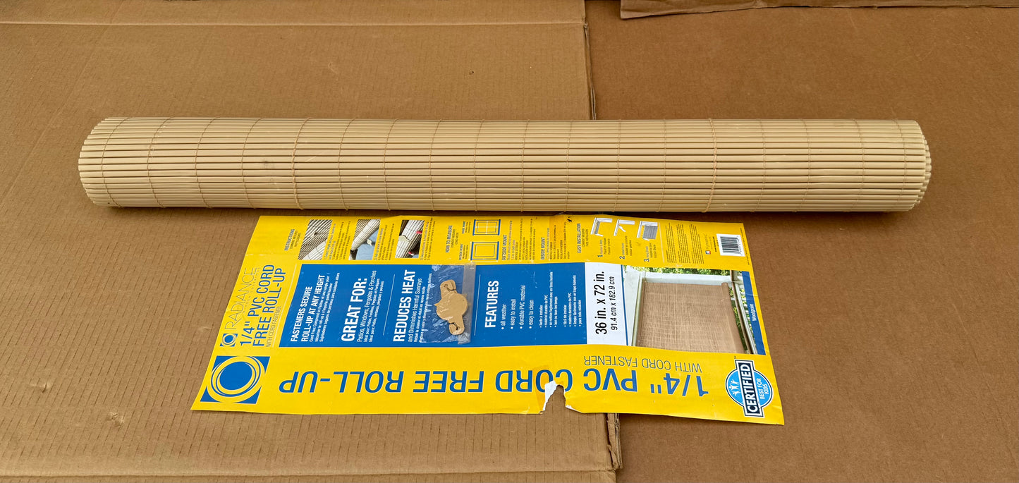 #166 - Radiance Outdoor Oval Vinyl Cord-Free PVC Rollup Blinds 36” x 72” - (READ)