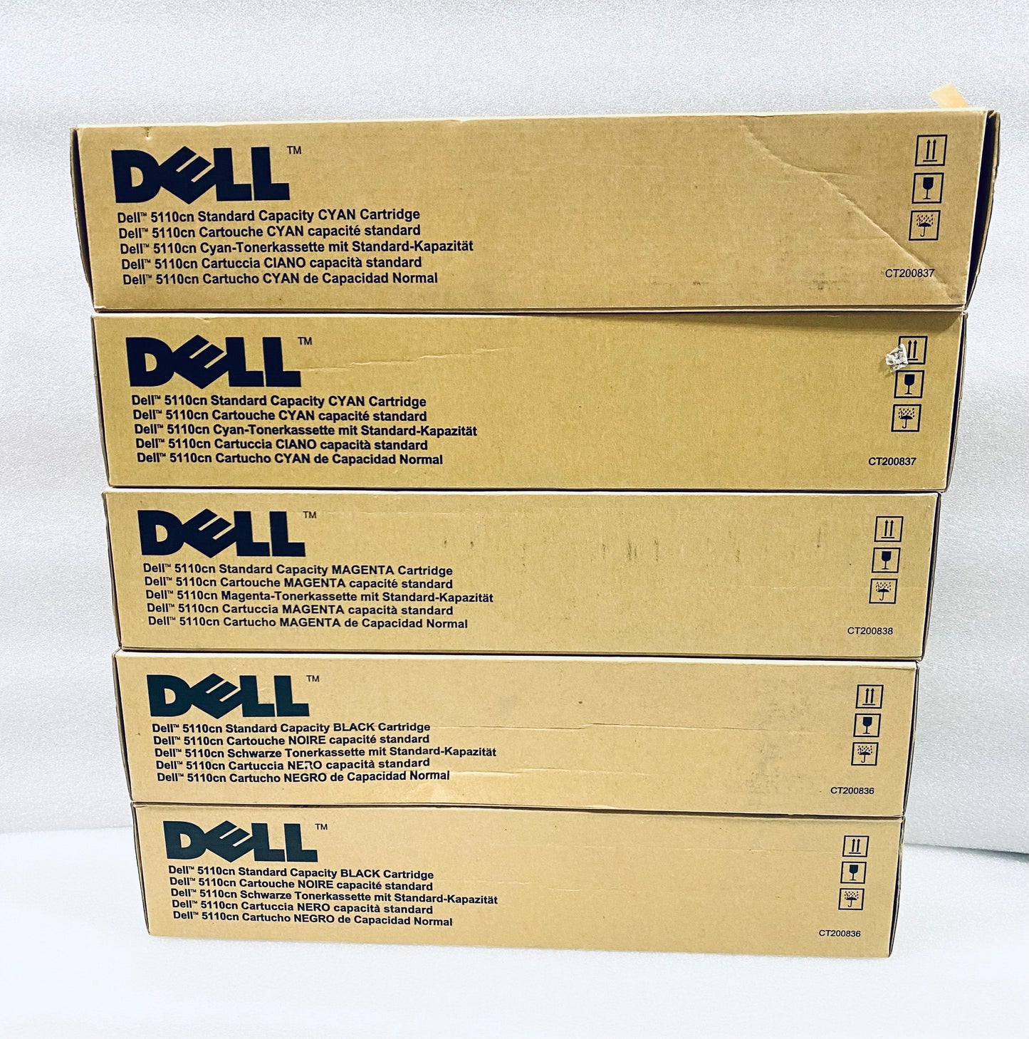 lot Of 5 New Open Box-Dell 5110cn Standard Cartridge, Black, Cyan & Magenta-READ