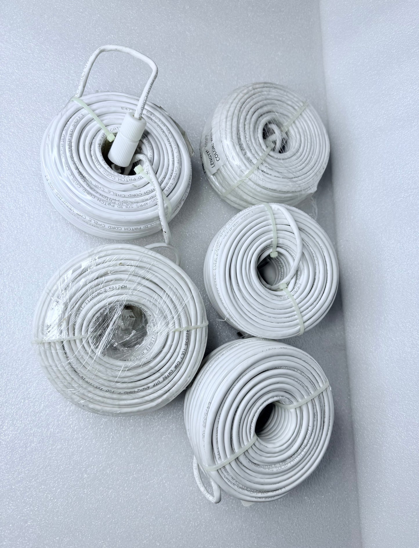 lot Of 5 - 100 Ft Cat5E POE IP Ethernet Cables For Security Cameras - (READ)
