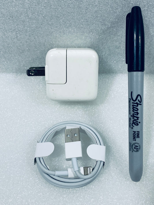 #87 - Original/OEM Apple 10W USB AC Power Adapter/Charger Brick, A1357 & Lightning Cable - (IN CONDITION AS SHOWN) - (READ)