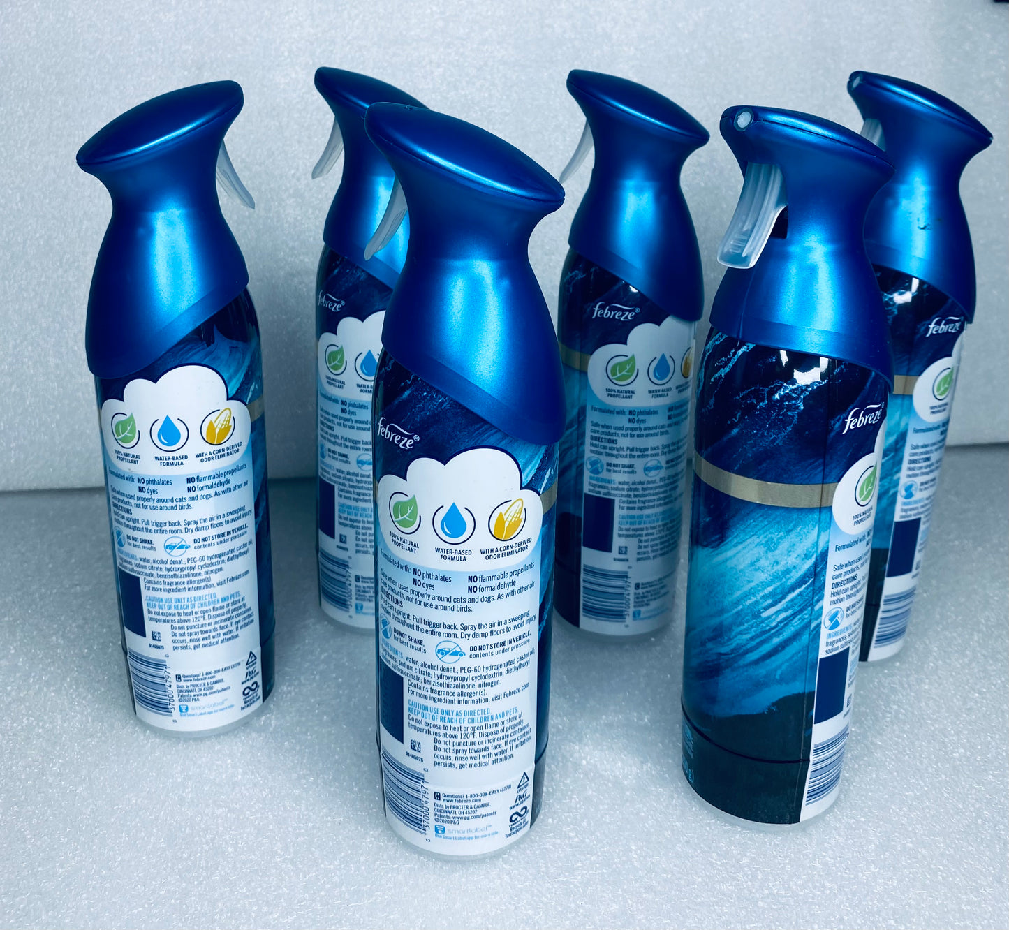 #11 - lot of 6 New - Febreze Air Ocean 8.8 oz. Spray Fresheners - (READ) - (IN CONDITION AS SHOWN)