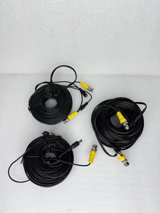 lot of 3 - 60 ft. BNC Video Power Cables for CCTV DVR Security Cameras - (READ)