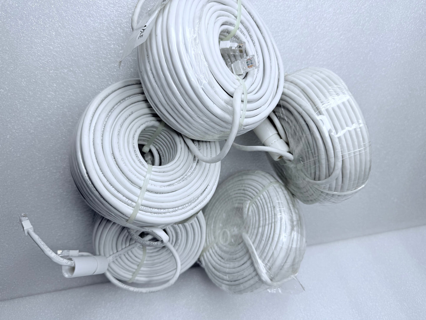 lot Of 5 - 100 Ft Cat5E POE IP Ethernet Cables For Security Cameras - (READ)