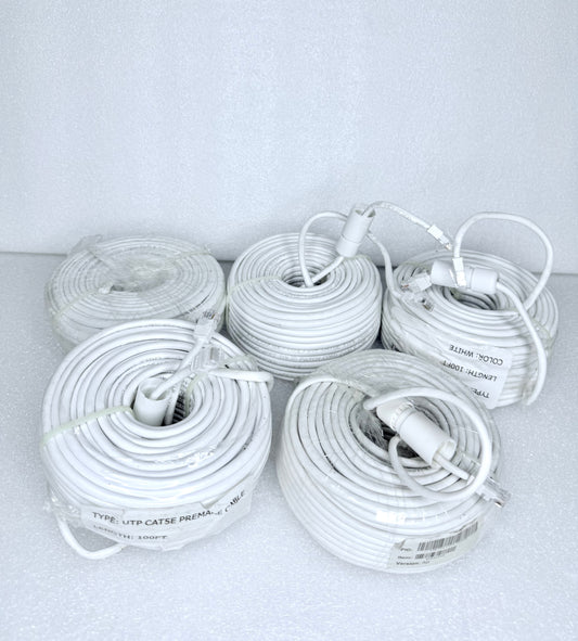 lot Of 5 - 100 Ft Cat5E POE IP Ethernet Cables For Security Cameras - (READ)
