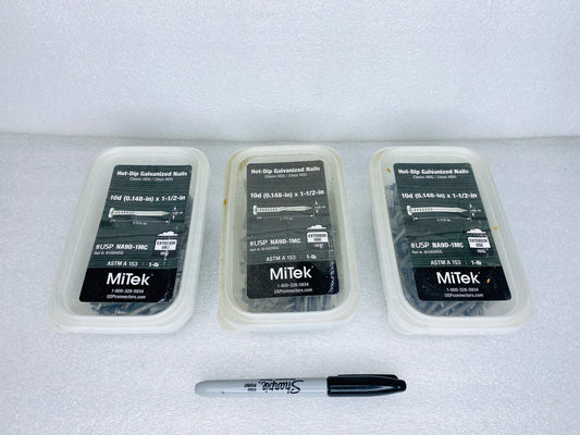 #243 - Lot Of 3 New MITEK 1 LB. (Each) HOT DIP GALVANIZED 10 D X 1 1/2" NAILS. For Framing Hangers N10DHDG (AS SHOWN)