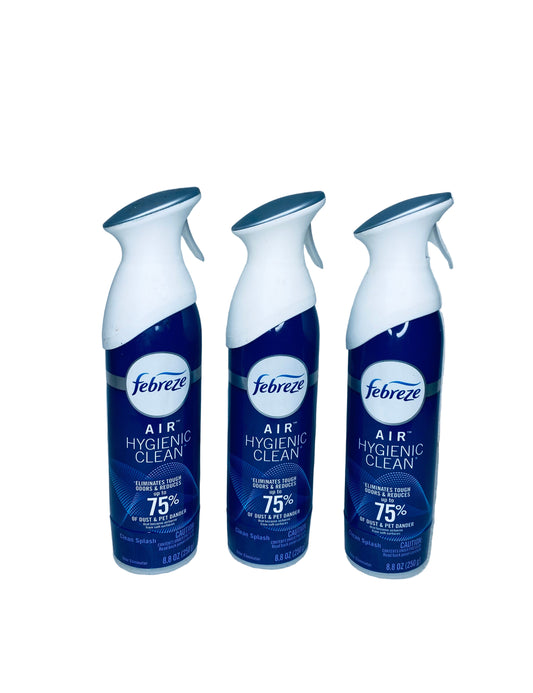 #15 - lot of 3 New - Febreze Air Hygienic Clean 8.8 oz. Clean Splash - (READ) - (IN CONDITION AS SHOWN)