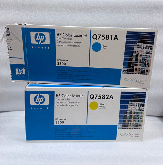 lot Of 2 - New Other - HP Color LaserJet Cartridges Yellow & Blue Q7582A- (READ)