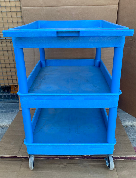#125 - Blue Rolling 3-Tier Cart With Push/Pull Handles, 38" x 36" x 25" - (IN CONDITION AS SHOWN) - (READ)