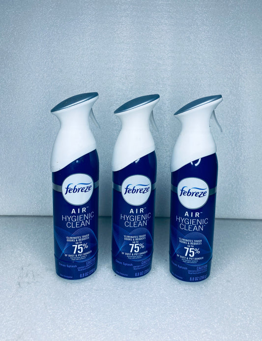 #15 - lot of 3 New - Febreze Air Hygienic Clean 8.8 oz. Clean Splash - (READ) - (IN CONDITION AS SHOWN)