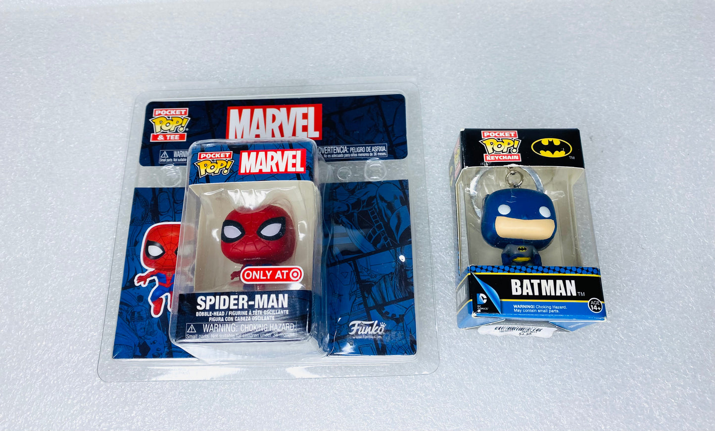 lot Of 2 Pocket Funko Pop Keychains, Spider-Man & Classic Batman - (READ)