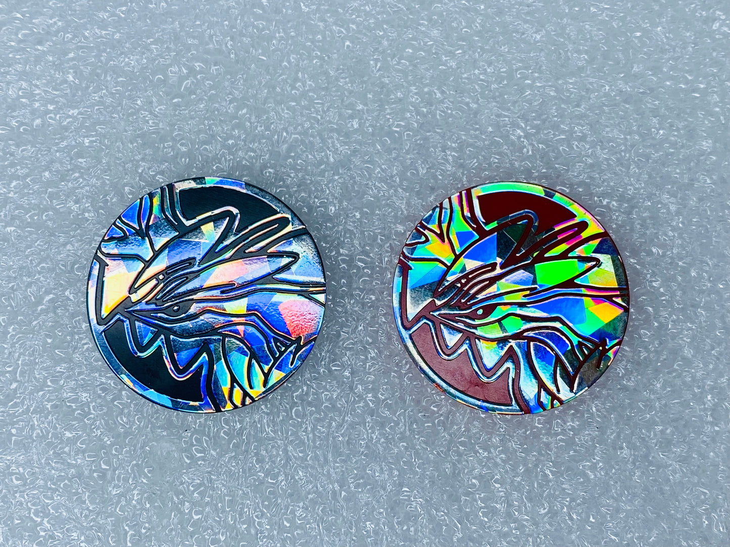 lot Of 2 Pokemon Yveltal Red & Silver/Black Cracked Chrome Color Coins - (READ)