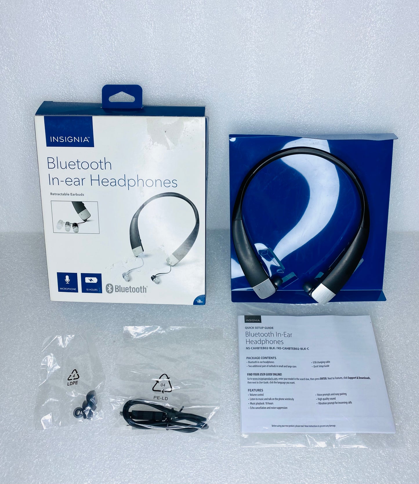 insignia Wireless Bluetooth In-Ear Headset W/Microphone, NS-CAHBTEB02-B – READ