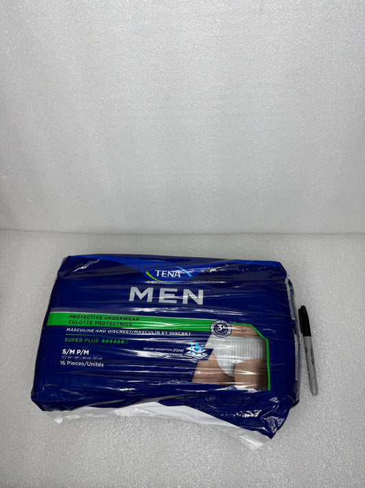 #119 - New Tena Mens Underwear Super Plus Small, 16 Piece - (IN CONDITION AS SHOWN) $$