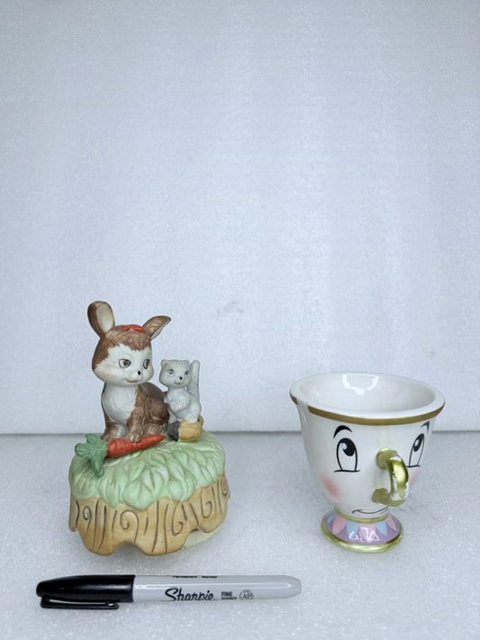 #136 - lot Of 2 - Vintage Collectible Items, 6" Music Box "It's A Small World" & Beauty And The Beast TeaCup - (READ) $$$