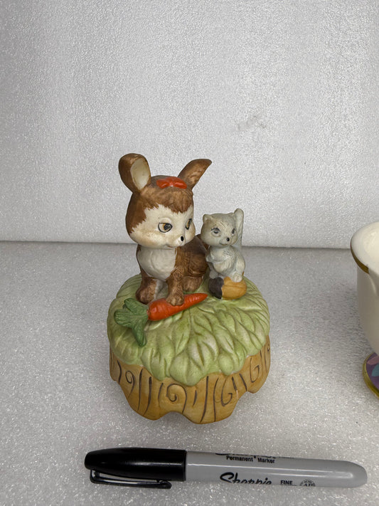 #136 - lot Of 2 - Vintage Collectible Items, 6" Music Box "It's A Small World" & Beauty And The Beast TeaCup - (READ) $$$